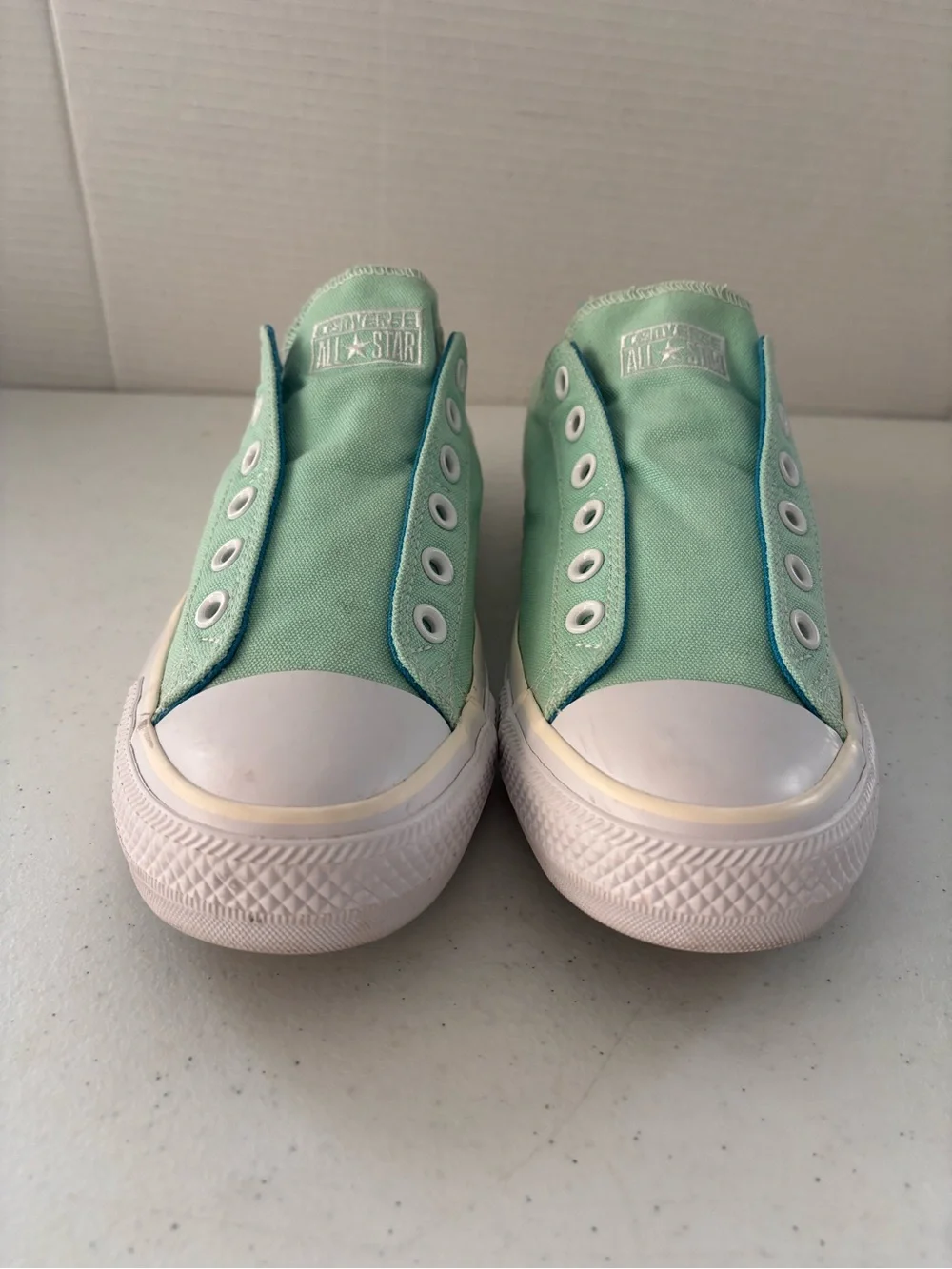 Converse Mint Green Slip-On Canvas Sneakers with White Soles - Picture 1 of 11